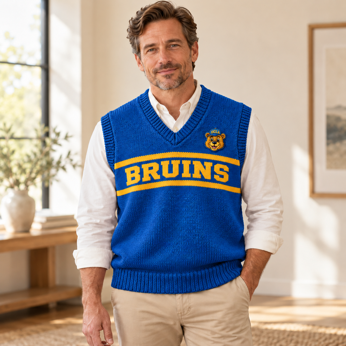 UCLA Premium V-Neck Knit Sweater Vest PNPA