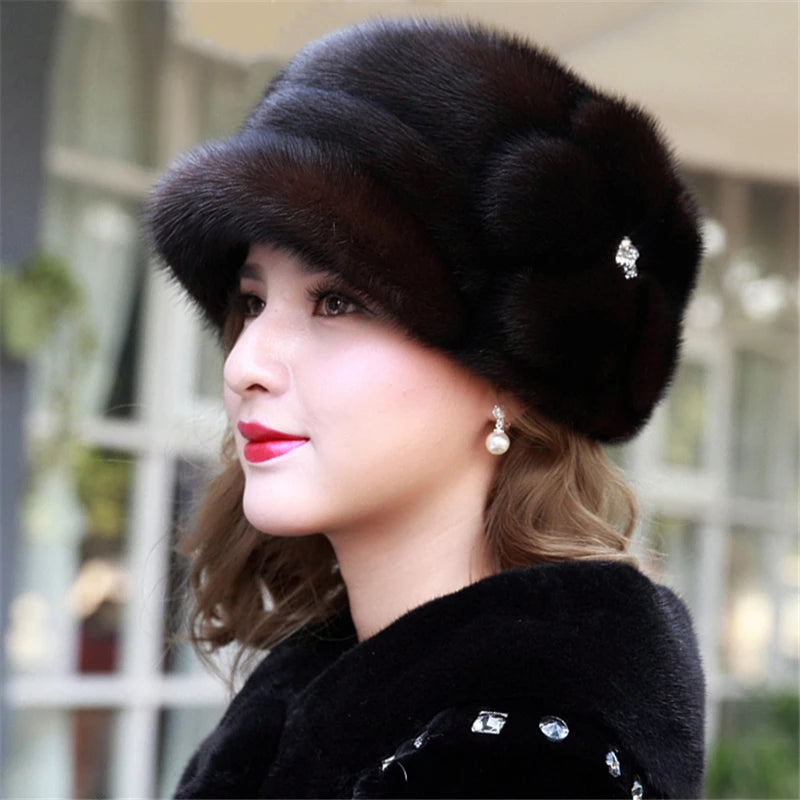 2025 Fashion Mink Fur Cap For Women Real Natural Whole Fur Hat Top Accessories Warm Ln Russian Winter Fur Hats For Lady
