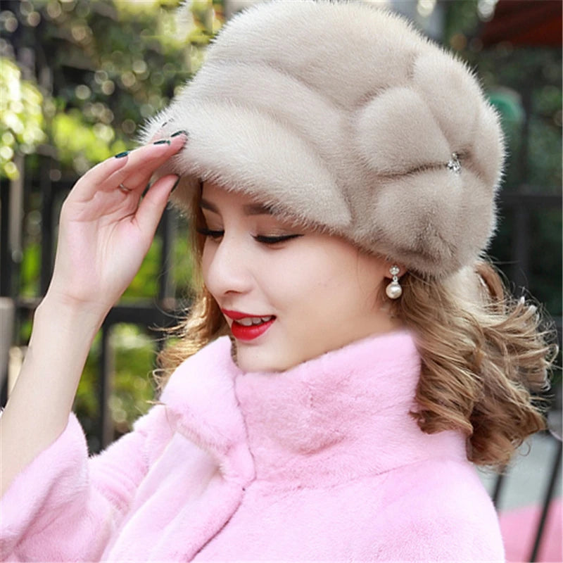 2025 Fashion Mink Fur Cap For Women Real Natural Whole Fur Hat Top Accessories Warm Ln Russian Winter Fur Hats For Lady