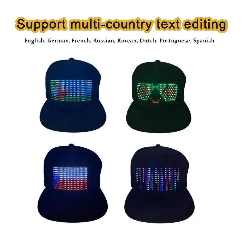 LED Hat with APP Control Programmable DIY Editable (Text, Music, Image, Drawing) Cool Light Up Baseball Cap For Men Women